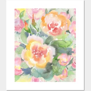 decorative, vintage, watercolor flowers Posters and Art